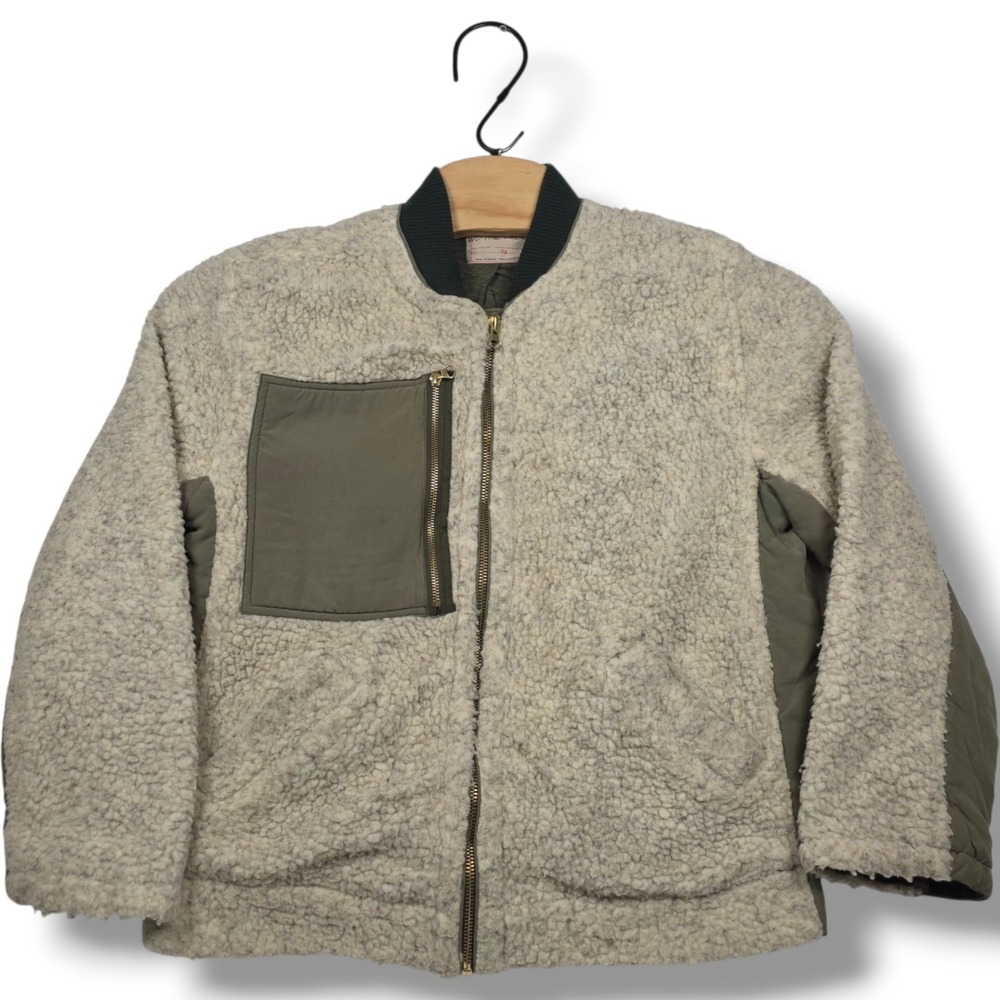 We The Free People Jacket Womens XS Rivington Olive Ivory Sherpa Oversized Zip